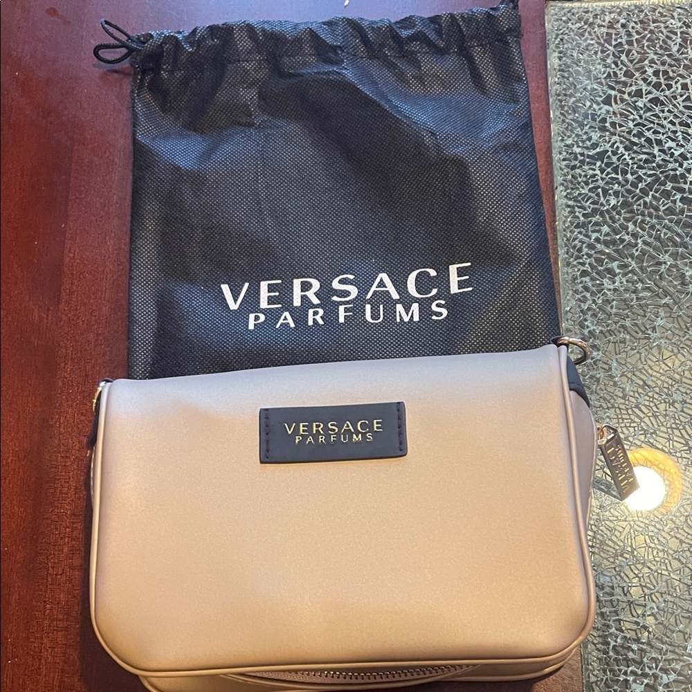 Versace Parfums Blush Pink Cosmetic Pouch with Logo Plaque